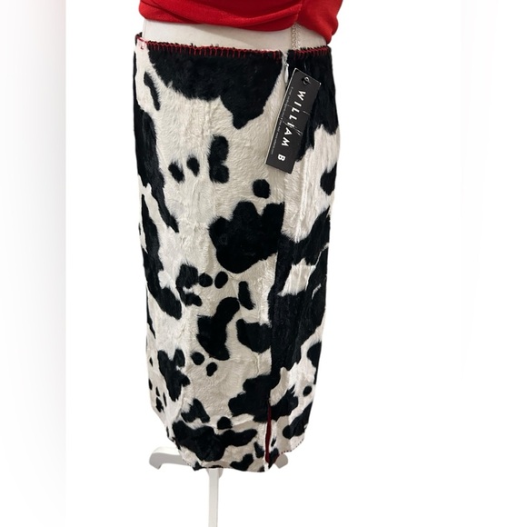 Vintage y2k designer Red and Black Cow Print fur midi pencil Skirt Size 4 - Picture 4 of 9